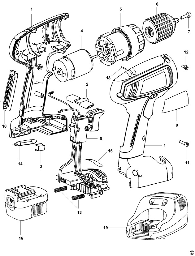Black & Decker SX3300 Type 1 C'less Drill/driver Spare Parts SX3300