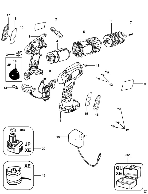 Black & Decker CD140GK2 Type 1 Cordless Drill Spare Parts CD140GK2