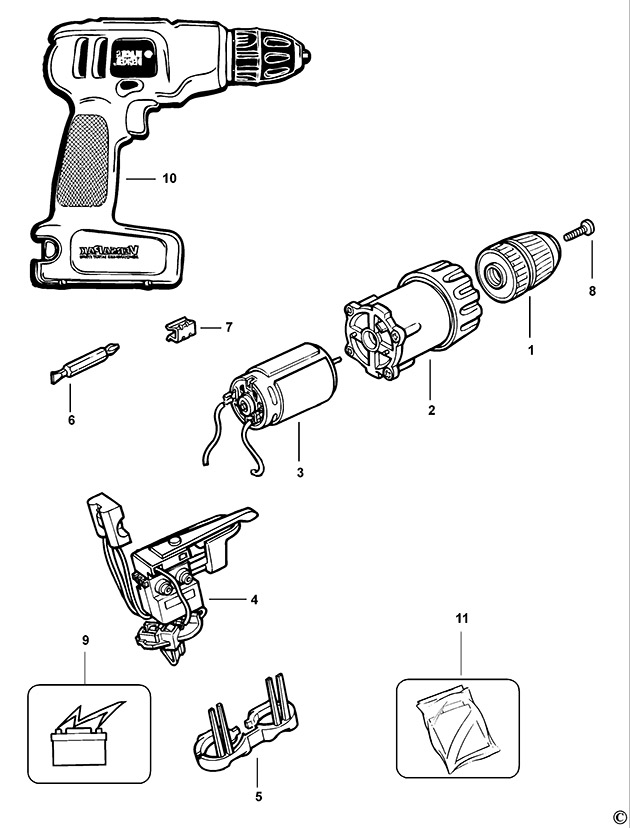 Black & Decker VP7250 Type 1 Cordless Drill Spare Parts VP7250