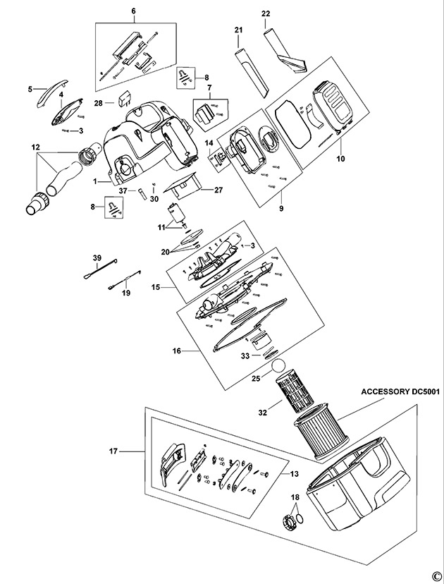 DeWalt DC500N Type 1 Vacuum Extractor Spare Parts DC500N