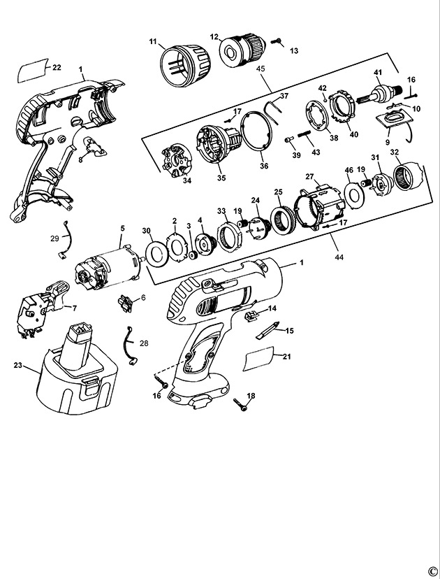 DeWalt DW995K Type 5 Cordless Drill Spare Parts DW995K
