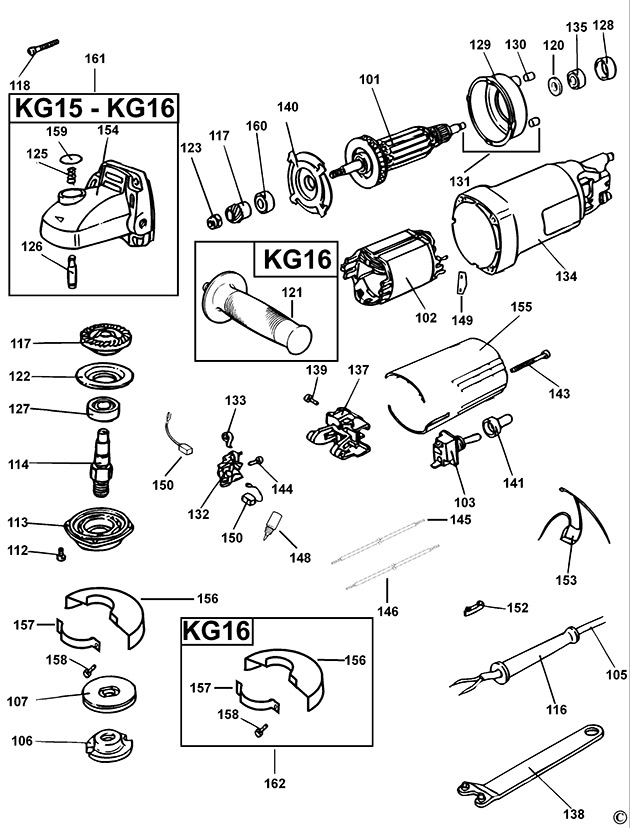 Black & Decker KG16 Type 4 Angle Grinder Spare Parts KG16