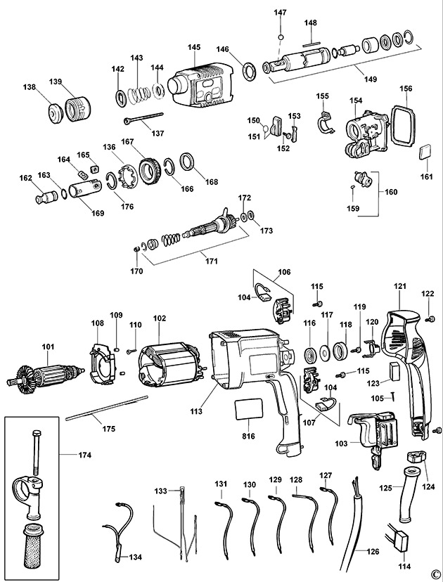Black & Decker P8020 Type 4 Rotary Hammer Spare Parts P8020