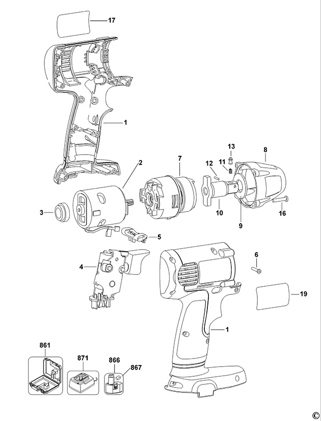DeWalt DW055K Type 1 Impact Wrench Spare Parts DW055K