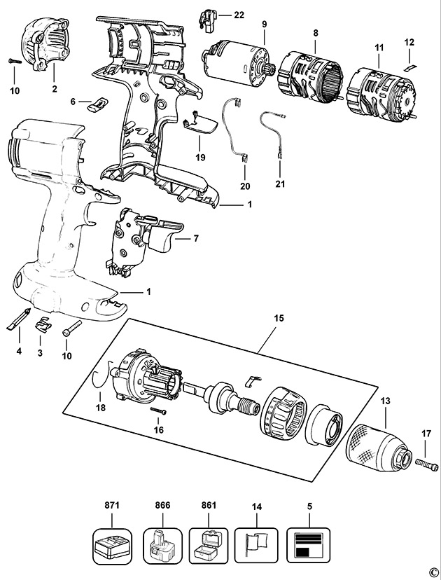 DeWalt DW984K Type 1 Cordless Drill Spare Parts DW984K