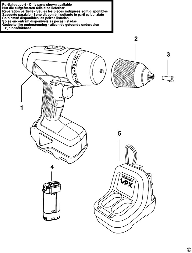 Black & Decker VPX1222 Type 1 Hammer Drill Spare Parts VPX1222