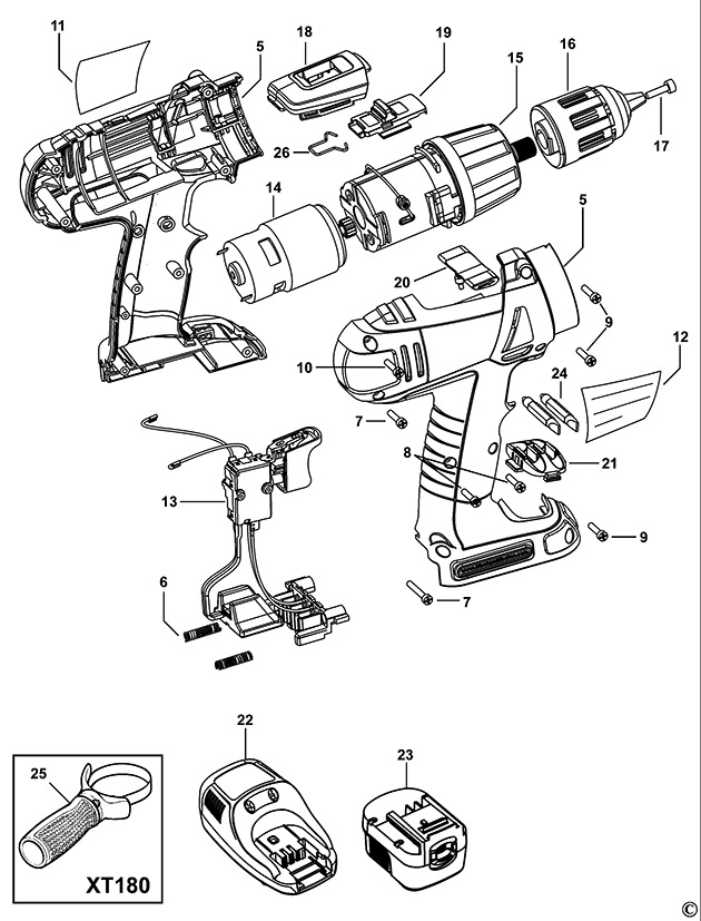 Black & Decker XT140 Type 1 Cordless Drill Spare Parts XT140