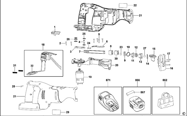 Black & Decker FS1800RS Type 1 Reciprocating Saw Spare Parts FS1800RS