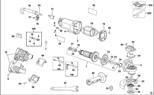 DeWalt D28803 Type 2 Small Angle Grinder Spare Parts D28803
