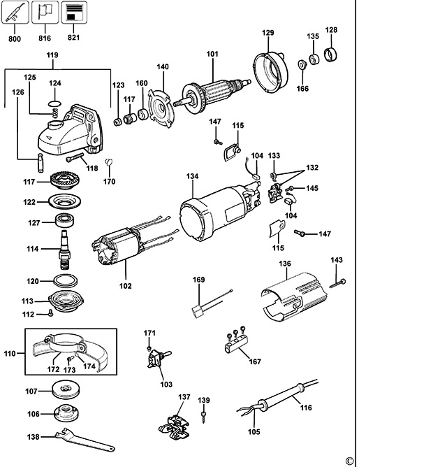 DeWalt DW811 Type 3 Small Angle Grinder Spare Parts DW811