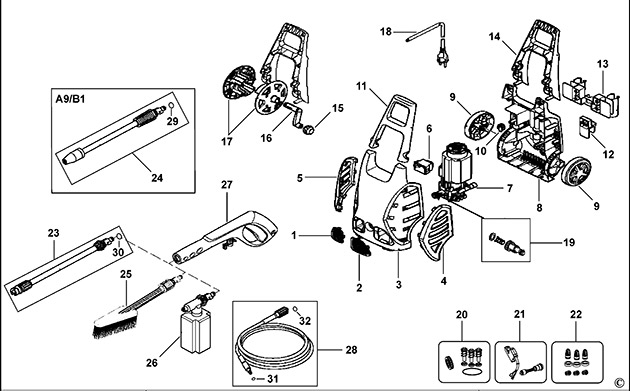 Black & Decker PW1700SPX Type 1 Pressure Washer Spare Parts PW1700SPX