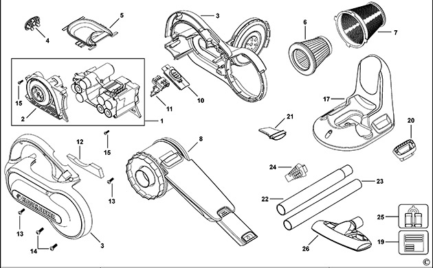 Black & Decker PV1205BNEXT Type H1 Dustbuster Spare Parts PV1205BNEXT
