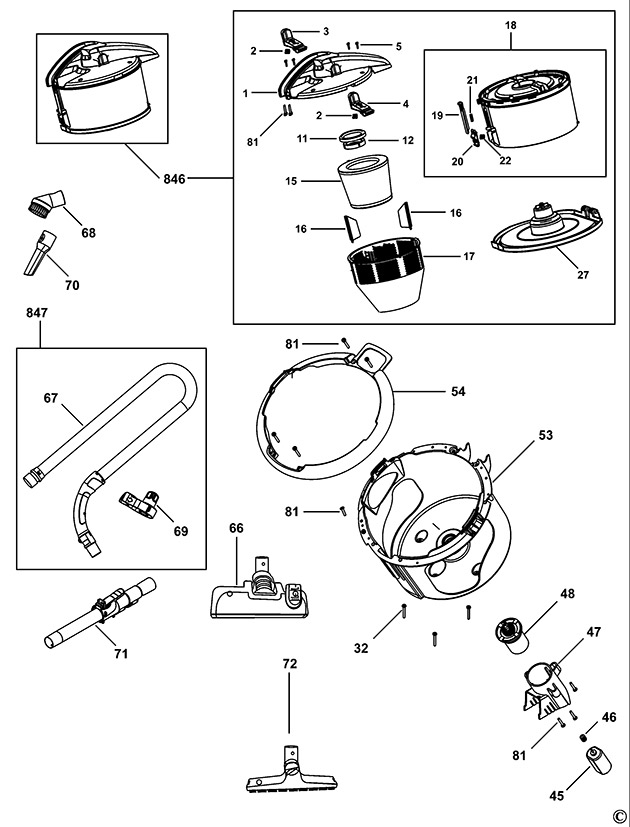 Black & Decker VN2010 Type 1 Vacuum Cleaner Spare Parts VN2010