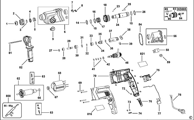 Black & Decker KD855 Type 1 Rotary Hammer Spare Parts KD855