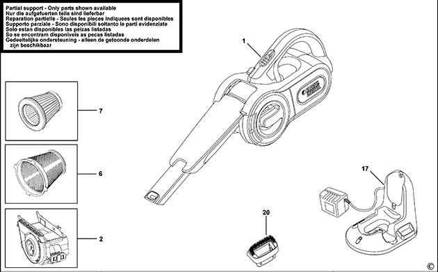 Black & Decker PV1805 Type H2 Dustbuster Spare Parts PV1805