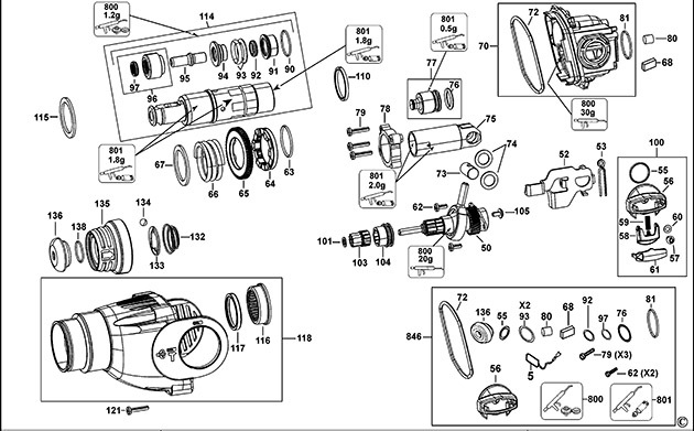 DeWalt D25122K Type 10 Rotary Hammer Spare Parts D25122K