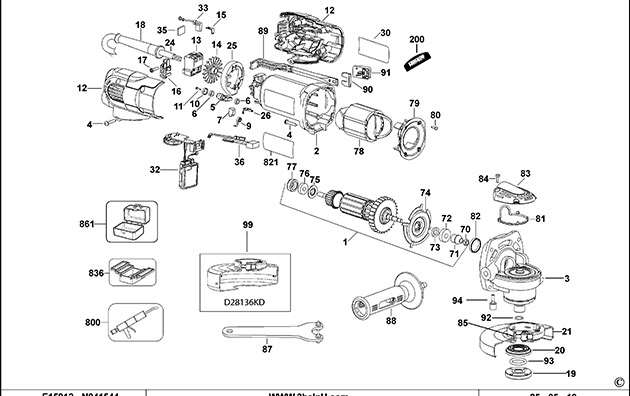 DeWalt D28136 Type 2 Small Angle Grinder Spare Parts D28136