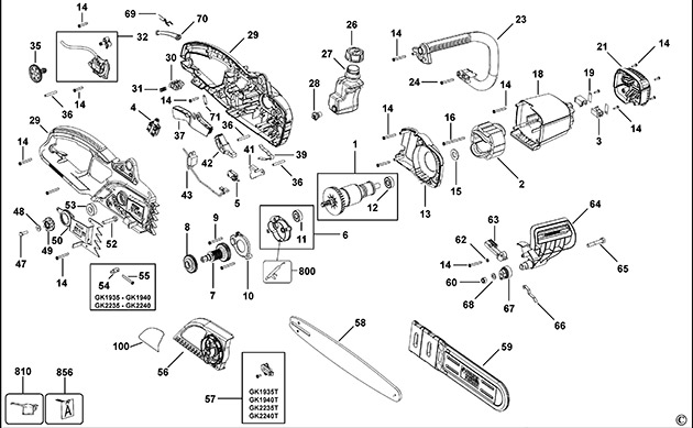 Black & Decker GK1940 Type 2 Chainsaw Spare Parts GK1940