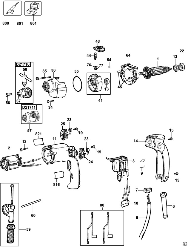 DeWalt D21710 Type 6 Hammer Drill Spare Parts D21710