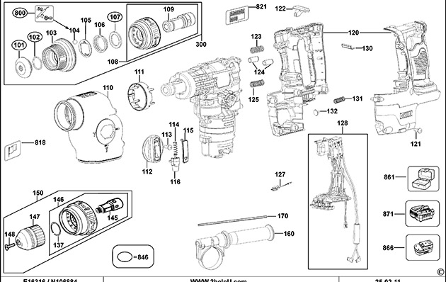 DeWalt DCH214 Type 1 Rotary Hammer Spare Parts DCH214