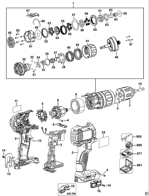 DeWalt DCD785C Type 2  Spare Parts DCD785C
