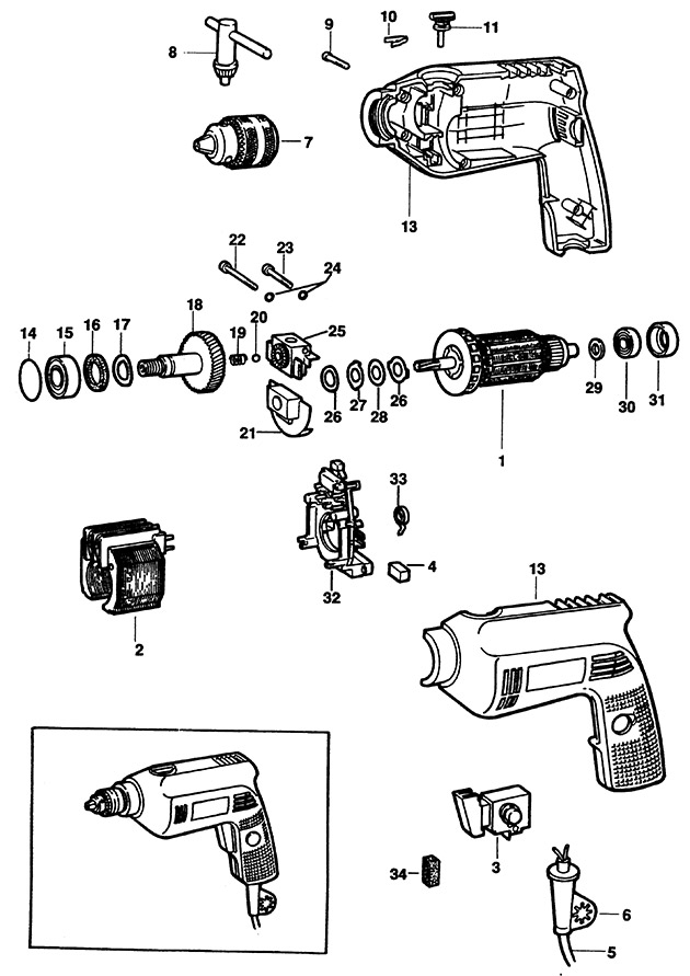 Black & Decker P2167 Type 1 Drill Spare Parts P2167
