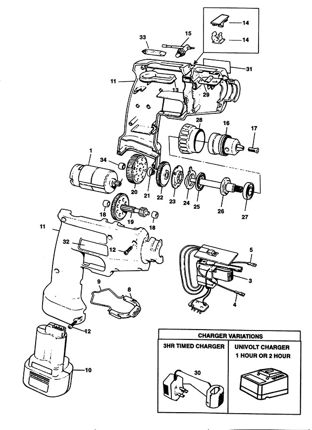 Black & Decker 9042 Type 1 Cordless Drill Spare Parts 9042