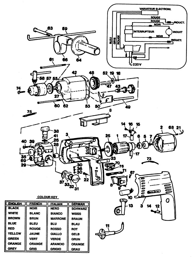 Black & Decker SR930RLE Type 1 Drill Spare Parts SR930RLE