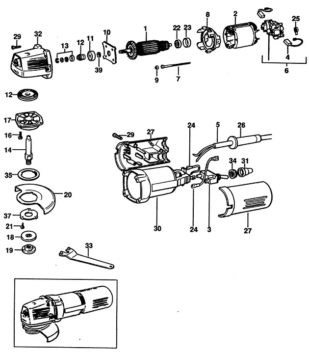 Black & Decker P5404 Type 1 Angle Grinder Spare Parts P5404