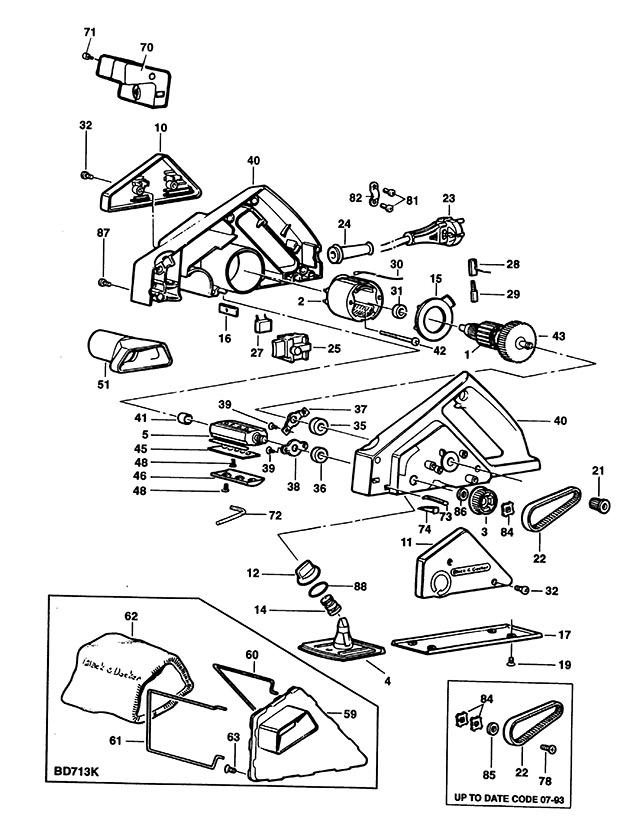 Black & Decker BD713K Type 1 Planer Spare Parts BD713K