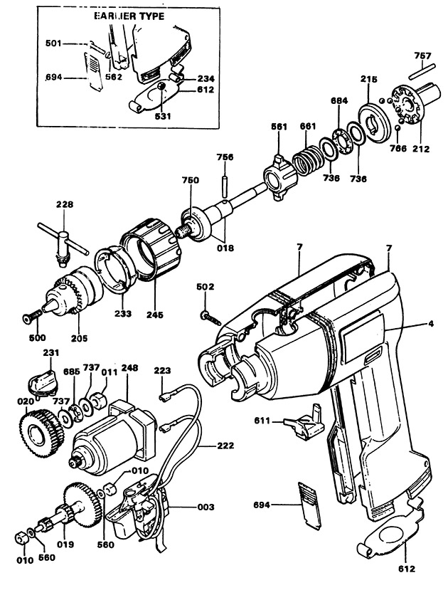 Black & Decker P8530K Type 1 Drill Spare Parts P8530K