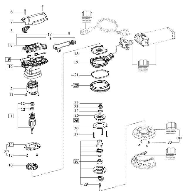 Festool 201416 Ets 125 Req Corded Ros Eccentric Sander Spare Parts 201416