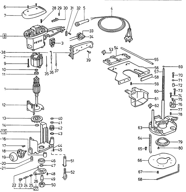 Festool 487101 Of 900 Corded Router Spare Parts 487101