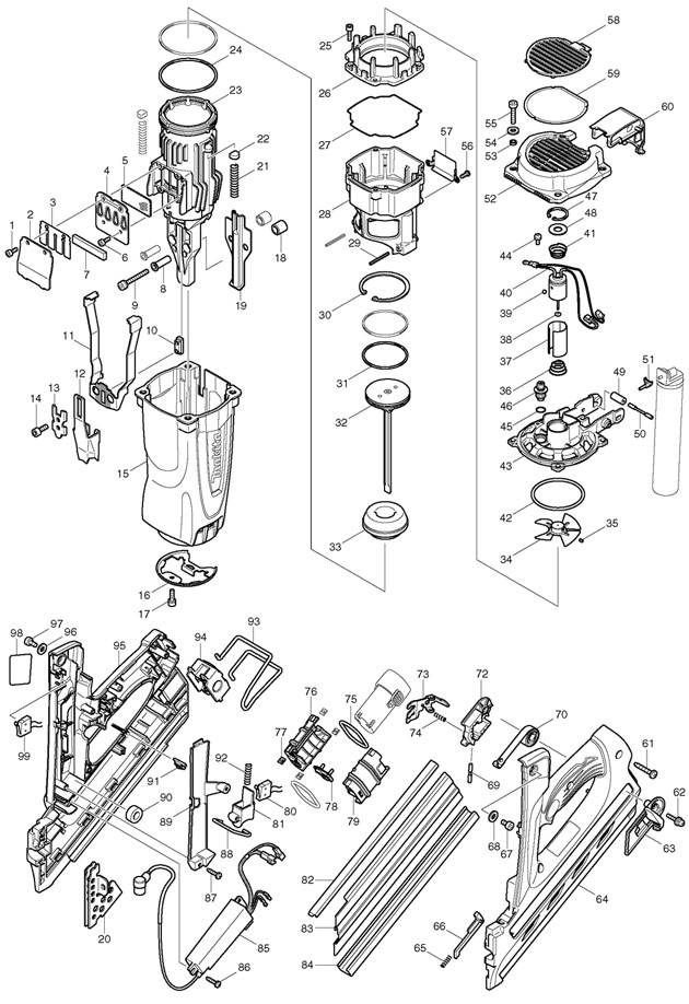Makita GN900 Cordless Gas Framing Nailer Spare Parts Part Shop Direct
