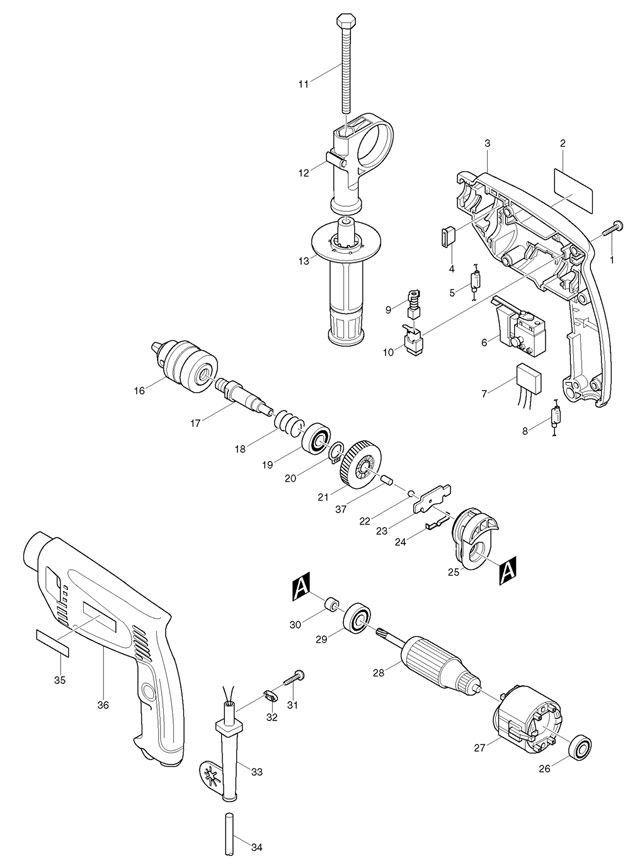 Makita HP1500 13mm Percussion Drill Spare Parts HP1500