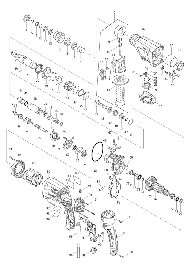 Makita HR2611F Sds Plus Avt Rotary Hammer Spare Parts HR2611F