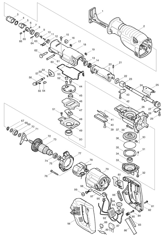 Makita JR3070CT Corded Reciprocating Saw Avt 110v & 240v Spare Parts JR3070CT