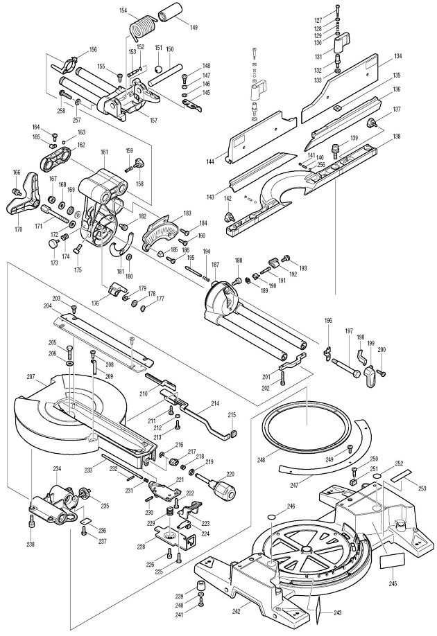 Makita LS1016L Corded 260mm Slide Compound Mitre Saw (with Laser Line) 110v & 240v Spare Parts LS1016L