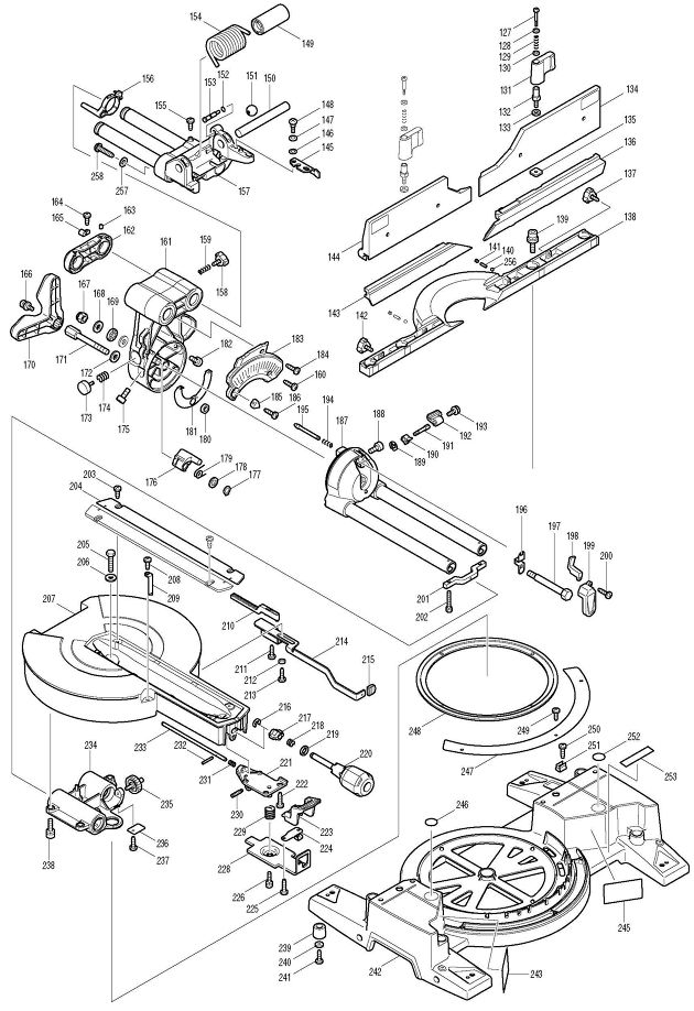 Makita LS1016L Corded 260mm Slide Compound Mitre Saw (with Laser Line) 110v & 240v Spare Parts LS1016L