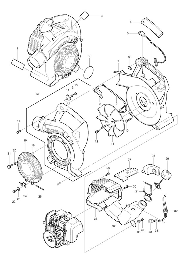 Makita PB2504 Petrol Garden Leaf Blower Spare Parts PB2504
