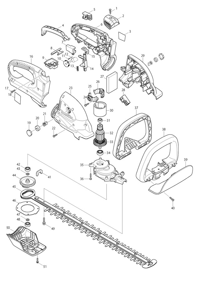 Makita UH550D Cordless Hedge Trimmer Spare Parts UH550D