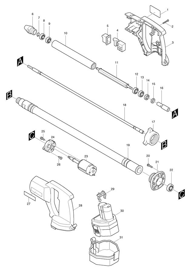 Makita VR250D Cordless 18v Vibrating Poker Spare Parts VR250D