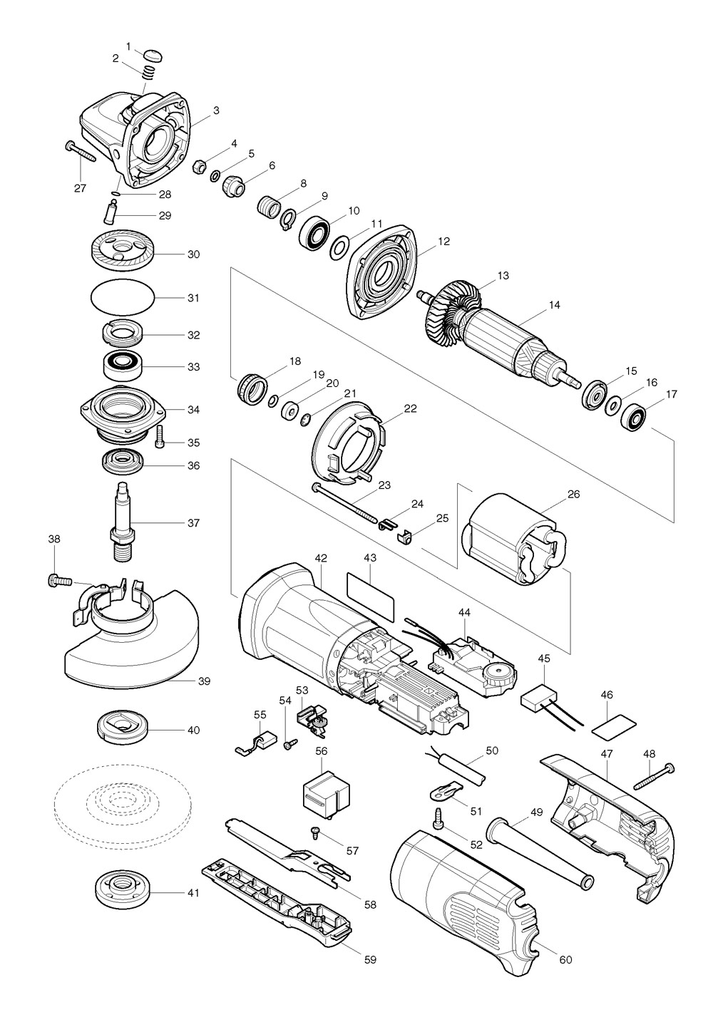 Makita 9564PCV Corded 1/2'' 115mm Angle Grinder 110v & 240v Spare Parts ...