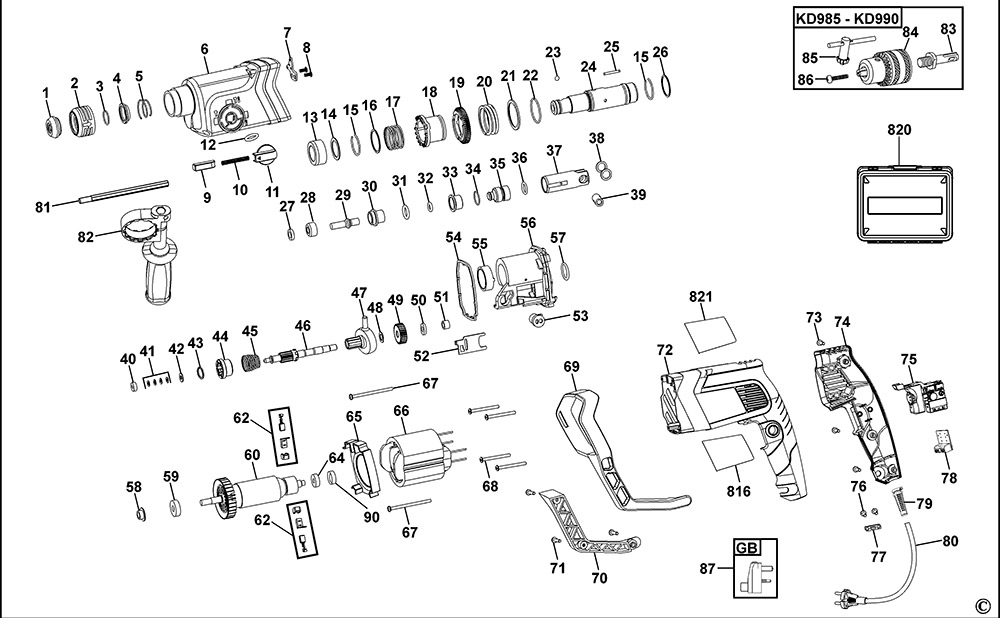 Black & Decker KD990 Type 3 Rotary Hammer Spare Parts - Part Shop