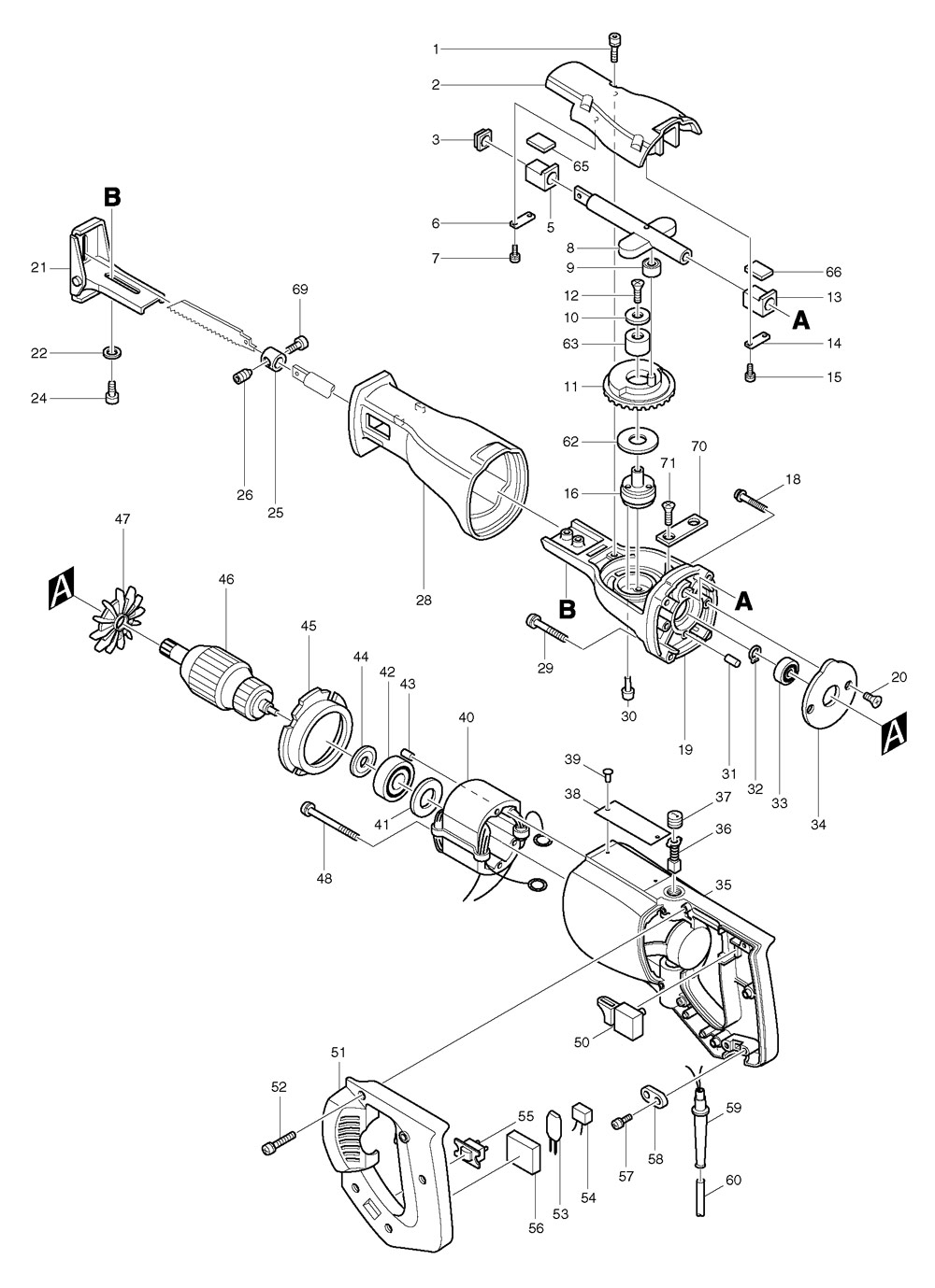 Makita JR3000 Corded Reciprocating Saw 110v & 240v Spare Parts - Part ...