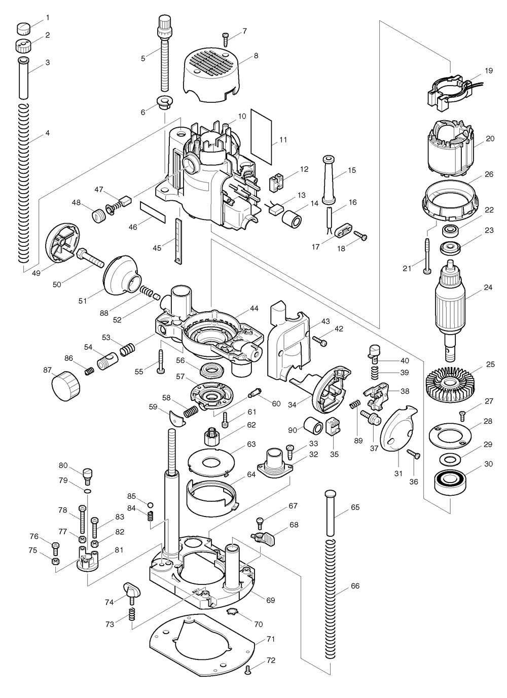 Makita RP0910 110v 240v Corded Router Spare Parts Part Shop Direct