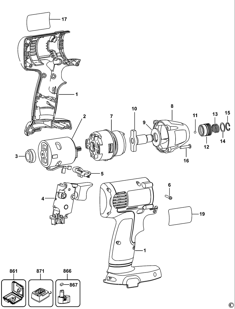 DeWalt DW054K Type 1 Impact Wrench Spare Parts Part Shop Direct