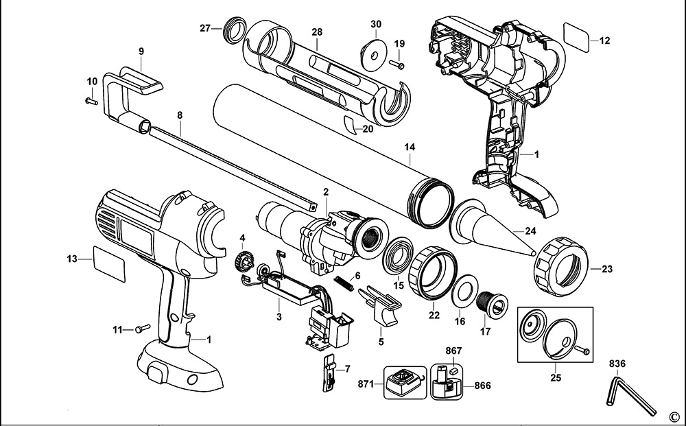 DeWalt DC547K Type 1 Caulk Gun Parts - Part Shop Direct