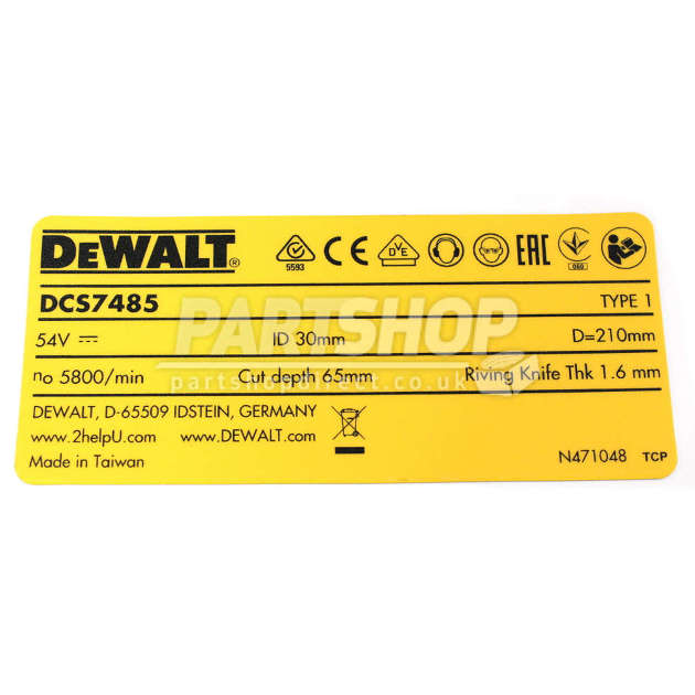 DeWalt DCS7485 Type 1 Table Saw Spare Parts