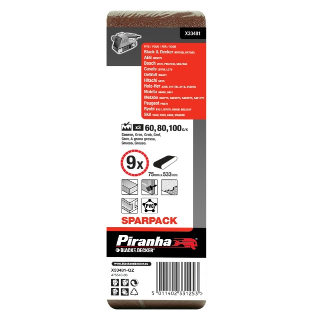 Black & Decker X33481 Sanding Belts 75x533mm Asst Part Shop Direct Black & Decker X33481 Sanding Belts 75x533mm Asst Part Shop Direct